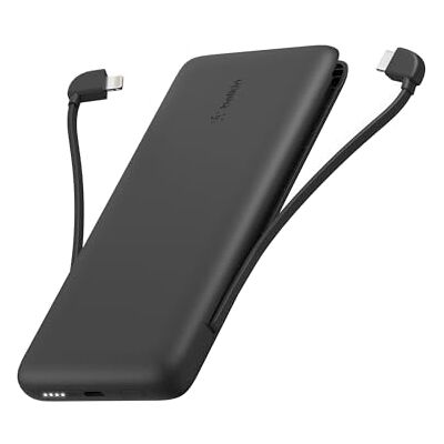 Belkin BOOSTCHARGE Plus 10K powerbank (10.000 mAh met geïntegreerde Lightning- en USB-C MFI-kabels, USB-C-oplaadaansluiting, zwart) Belkin BOOSTCHARGE Plus 10K powerbank (10.000 mAh met geïntegreerde Lightning- en USB-C MFI-kabels, USB-C-oplaadaansluiting, zwart)