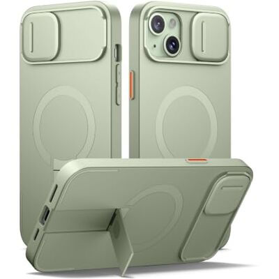 SURITCH Magnetisch beschermhoesje compatibel met iPhone 14 Plus/15 Plus, schokbestendig, krasbestendig, met verschuifbare camera-afdekking en verstelbare standaard (kakigroen) SURITCH Magnetisch beschermhoesje compatibel met iPhone 14 Plus/15 Plus, schokbestendig, krasbestendig, met verschuifbare camera-afdekking en verstelbare standaard (kakigroen)