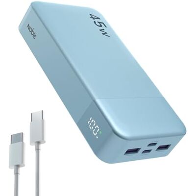 NOBIS Power Bank, 20.000 mAh, draagbare oplader, 45 W USB C in & Out snel opladen, externe batterij 4 poorten met digitaal led-display, compatibel met MacBook, iPhone 15 14 13 Pro S23 (blauw) NOBIS Power Bank, 20.000 mAh, draagbare oplader, 45 W USB C in & Out snel opladen, externe batterij 4 poorten met digitaal led-display, compatibel met MacBook, iPhone 15 14 13 Pro S23 (blauw)