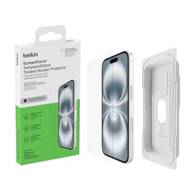 Belkin ScreenForce TemperedGlass Screenprotector voor iPhone 15, gehard glas, iPhone-bescherming, dun, transparant, krasbestendig, Easy Align-houder voor luchtbelvrij aanbrengen Belkin ScreenForce TemperedGlass Screenprotector voor iPhone 15, gehard glas, iPhone-bescherming, dun, transparant, krasbestendig, Easy Align-houder voor luchtbelvrij aanbrengen