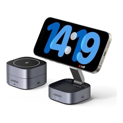 UGREEN MagFlow iPhone Qi-inductielader, 15 W, compatibel met MagSafe 2-in-1, draadloze oplader, magnetisch, snel, opvouwbaar, compatibel met iPhone 16 Plus Pro Max 15 14 13 12 Mini AirPods 3 2 Pro UGREEN MagFlow iPhone Qi-inductielader, 15 W, compatibel met MagSafe 2-in-1, draadloze oplader, magnetisch, snel, opvouwbaar, compatibel met iPhone 16 Plus Pro Max 15 14 13 12 Mini AirPods 3 2 Pro