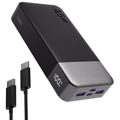 NOBIS Power Bank, 20.000 mAh, draagbare oplader, 45 W USB C in & Out snel opladen, externe batterij 4 poorten met digitaal led-display, compatibel met MacBook, iPhone 15 14 13 Pro S23 (zwart) NOBIS Power Bank, 20.000 mAh, draagbare oplader, 45 W USB C in & Out snel opladen, externe batterij 4 poorten met digitaal led-display, compatibel met MacBook, iPhone 15 14 13 Pro S23 (zwart)