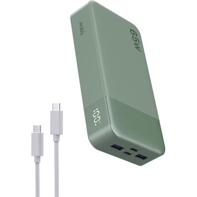 NOBIS 65 W externe batterij 20.000 mAh, externe batterij snel opladen PD QC, 2 x USB-C (in/out) & 2 x USB-A powerbank met digitaal display voor laptop, telefoon, tablet, hoofdtelefoon NOBIS 65 W externe batterij 20.000 mAh, externe batterij snel opladen PD QC, 2 x USB-C (in/out) & 2 x USB-A powerbank met digitaal display voor laptop, telefoon, tablet, hoofdtelefoon