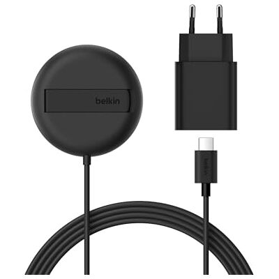 Belkin Draadloos oplaadstation, 15 W, Qi2-gecertificeerd en MagSafe-compatibel, voor alle iPhone 17, iPhone Air, iPhone 16, voor AirPods enz., met netadapter, zwart Belkin Draadloos oplaadstation, 15 W, Qi2-gecertificeerd en MagSafe-compatibel, voor alle iPhone 17, iPhone Air, iPhone 16, voor AirPods enz., met netadapter, zwart