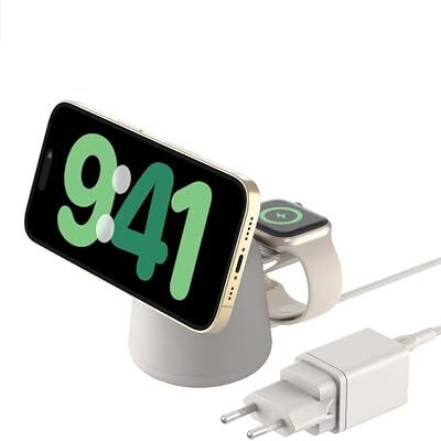 Belkin BoostCharge Pro 2-in-1 laadstation met Qi2, 15 W, MagSafe-compatibel, voor iPhone 17, iPhone Air, Pixelsnap, Apple Watch, AirPods, incl. netadapter, beige Belkin BoostCharge Pro 2-in-1 laadstation met Qi2, 15 W, MagSafe-compatibel, voor iPhone 17, iPhone Air, Pixelsnap, Apple Watch, AirPods, incl. netadapter, beige