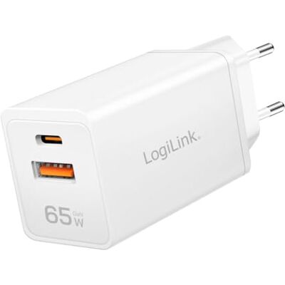 Logilink PA0371 Dubbele USB-stekkeradapter, 65 W, GaN-technologie (galliumnitride), 1 x USB-C PowerDelivery (PD), 1 x USB-A QuickCharge (QC), wit Logilink PA0371 Dubbele USB-stekkeradapter, 65 W, GaN-technologie (galliumnitride), 1 x USB-C PowerDelivery (PD), 1 x USB-A QuickCharge (QC), wit