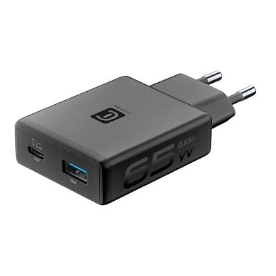 Cellular Line Power Lite Dual oplader met GaN+ technologie, dubbele poort: USB-C 65 W Power Delivery en USB-A 18 W Quick Charge, compact design, zwart Cellular Line Power Lite Dual oplader met GaN+ technologie, dubbele poort: USB-C 65 W Power Delivery en USB-A 18 W Quick Charge, compact design, zwart