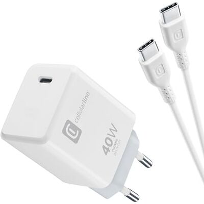Cellular Line USB-C-opladerset 40 W PD + 100 cm kabel Snel opladen voor iPhone 17-serie, iPad Pro 2025, MacBook Wit Cellular Line USB-C-opladerset 40 W PD + 100 cm kabel Snel opladen voor iPhone 17-serie, iPad Pro 2025, MacBook Wit