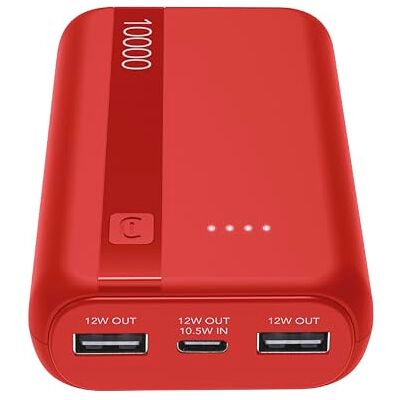 Cellular Line Power Bank 10 000 mAh avec USB-C In/Out + 2 ports USB-A Charge multiple et indicateur LED Rouge Cellular Line Power Bank 10 000 mAh avec USB-C In/Out + 2 ports USB-A Charge multiple et indicateur LED Rouge