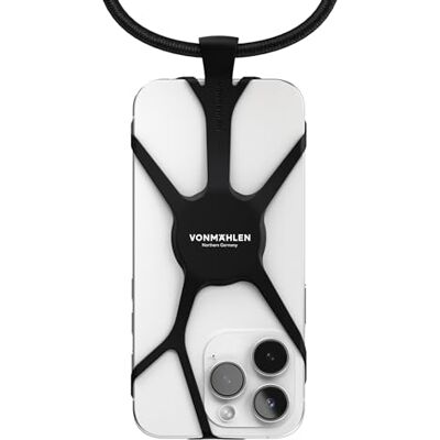 VONMÄHLEN Infinity universele mobiele telefoon ketting handenvrije telefoonhouder compatibel met iPhone en alle smartphones siliconen hoesje met nylon koord zwart VONMÄHLEN Infinity universele mobiele telefoon ketting handenvrije telefoonhouder compatibel met iPhone en alle smartphones siliconen hoesje met nylon koord zwart