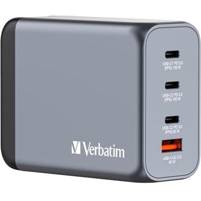 Verbatim GaN Oplader 200 W 4 poorten USB-C oplader Power Adapter met 3 x USB-C en 1 x USB-A snellader voor Apple MacBook, Notebook, iPad, iPhone, Samsung en Co Verbatim GaN Oplader 200 W 4 poorten USB-C oplader Power Adapter met 3 x USB-C en 1 x USB-A snellader voor Apple MacBook, Notebook, iPad, iPhone, Samsung en Co