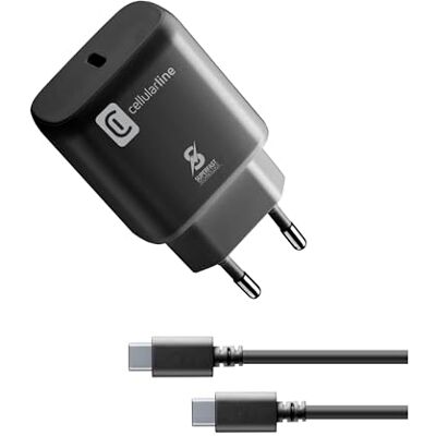 Cellular Line Netlader 25W Super Fast Charge PD oplader met USB-C naar USB-C kabel Cellular Line Netlader 25W Super Fast Charge PD oplader met USB-C naar USB-C kabel
