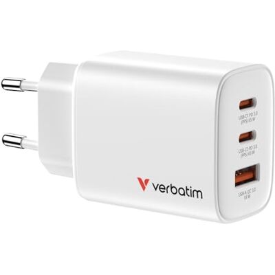 Verbatim Essentials GaN 65W oplader, 2x USB-C PD 3.0, 1x USB-A QC 3.0, snellader als stekkerdoos voor Apple MacBook, laptop, iPad, iPhone 15 iPhone 17, Samsung wit Verbatim Essentials GaN 65W oplader, 2x USB-C PD 3.0, 1x USB-A QC 3.0, snellader als stekkerdoos voor Apple MacBook, laptop, iPad, iPhone 15 iPhone 17, Samsung wit