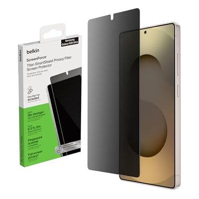 Belkin ScreenForce Titan SmartShield Anti-spionage-displaybescherming voor Samsung Galaxy S26 Ultra, krasbestendig, anti-vingerafdruk, ultradun, met Easy Align-houder Belkin ScreenForce Titan SmartShield Anti-spionage-displaybescherming voor Samsung Galaxy S26 Ultra, krasbestendig, anti-vingerafdruk, ultradun, met Easy Align-houder