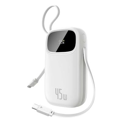 Baseus QPow3 Powerbank 45 W 20.000 mAh met 2 geïntegreerde USB-C-kabels, Power Bank PD3.0 QC4.0, 3 3C 1A, externe mobiele telefoonbatterijen voor iPhone 16/15/14 Pro Max, iPad, Samsung, wit Baseus QPow3 Powerbank 45 W 20.000 mAh met 2 geïntegreerde USB-C-kabels, Power Bank PD3.0 QC4.0, 3 3C 1A, externe mobiele telefoonbatterijen voor iPhone 16/15/14 Pro Max, iPad, Samsung, wit
