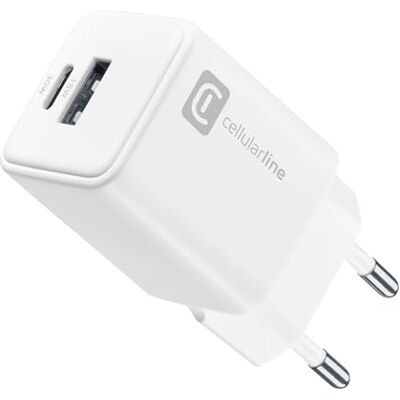 Cellular Line Multipower Dual Port 30 W Oplader voor tablet, smartphone en laptop Uitgang : 30 W 2 poorten: USB + USB-C Wit Cellular Line Multipower Dual Port 30 W Oplader voor tablet, smartphone en laptop Uitgang : 30 W 2 poorten: USB + USB-C Wit