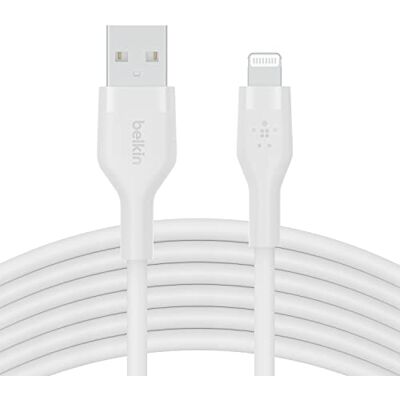 Belkin USB-A naar Lightning BoostCharge Flex siliconen kabel (3 m), MFi-gecertificeerd, voor iPhone 14/14 Plus, 13, 12, Pro, Max, mini, SE, iPad enz. (wit) Belkin USB-A naar Lightning BoostCharge Flex siliconen kabel (3 m), MFi-gecertificeerd, voor iPhone 14/14 Plus, 13, 12, Pro, Max, mini, SE, iPad enz. (wit)