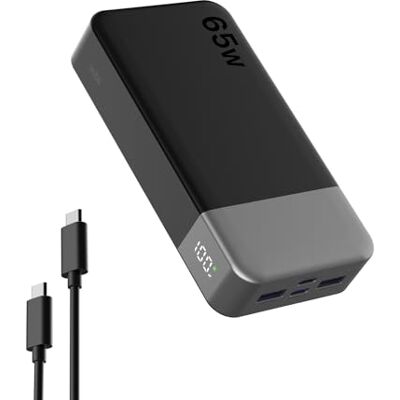 NOBIS Externe accu, 20.000 mAh, 65 W, powerbank, dubbele USB-C PD 3.0, externe accu, snel opladen, 4 gelijktijdige poorten, lage stroommodus, voor laptop, telefoon, tablet NOBIS Externe accu, 20.000 mAh, 65 W, powerbank, dubbele USB-C PD 3.0, externe accu, snel opladen, 4 gelijktijdige poorten, lage stroommodus, voor laptop, telefoon, tablet