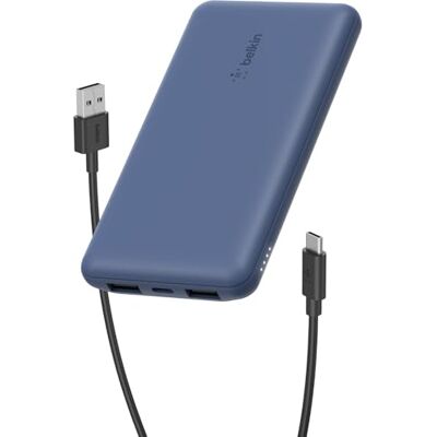 Belkin Externe accu, 10.000 mAh, externe oplader, 1 USB-C-poort en 2 USB-A-poorten, tot 15 W, USB-A naar USB-C-kabel, draagbare batterij, powerbank voor iPhone, Galaxy, Pixel, iPad, blauw Belkin Externe accu, 10.000 mAh, externe oplader, 1 USB-C-poort en 2 USB-A-poorten, tot 15 W, USB-A naar USB-C-kabel, draagbare batterij, powerbank voor iPhone, Galaxy, Pixel, iPad, blauw