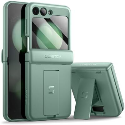 SURITCH Beschermhoes voor Samsung Galaxy Z Flip 5 met displaybescherming en opvouwbaar scharnier, schokbestendige standaard, matte all-inclusive beschermhoes 5G (2023), groen SURITCH Beschermhoes voor Samsung Galaxy Z Flip 5 met displaybescherming en opvouwbaar scharnier, schokbestendige standaard, matte all-inclusive beschermhoes 5G (2023), groen