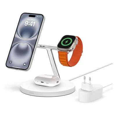 Belkin MagSafe 3-in-1 magnetische oplader, 15 W, draadloze oplader, snel opladen van iPhone, Apple Watch en AirPods, draadloze MagSafe-oplader voor iPhone 16, 15, 14, 13, Apple Watch en AirPods Belkin MagSafe 3-in-1 magnetische oplader, 15 W, draadloze oplader, snel opladen van iPhone, Apple Watch en AirPods, draadloze MagSafe-oplader voor iPhone 16, 15, 14, 13, Apple Watch en AirPods