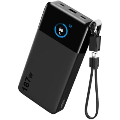 NOBIS Externe batterij, 187 W, 25000 mAh, powerbank met USB-C naar C-kabel Draagbare batterij, tweerichtingssnellading, app-bediening, voor iPhone, Samsung Galaxy, MacBook NOBIS Externe batterij, 187 W, 25000 mAh, powerbank met USB-C naar C-kabel Draagbare batterij, tweerichtingssnellading, app-bediening, voor iPhone, Samsung Galaxy, MacBook
