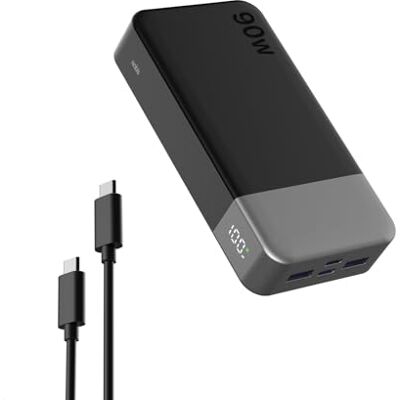 NOBIS Draagbare oplader, 90 W, 20.000 mAh, powerbank met USB-C naar C-kabel NOBIS Draagbare oplader, 90 W, 20.000 mAh, powerbank met USB-C naar C-kabel