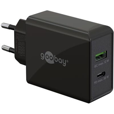 goobay 61673 Dual USB C PD (Power Delivery) snellader (30 W) / Quick Charge voeding voor iPhone, Samsung, Huawei/mobiele telefoonoplader/oplader voor stekker goobay 61673 Dual USB C PD (Power Delivery) snellader (30 W) / Quick Charge voeding voor iPhone, Samsung, Huawei/mobiele telefoonoplader/oplader voor stekker