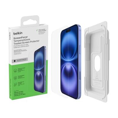 Belkin ScreenForce TemperedGlass Antimicrobiële schermbeschermer voor iPhone 15 Plus, gehard glas, dunne bescherming, transparant, krasbestendig, Easy Align-houder voor luchtbelvrij aanbrengen Belkin ScreenForce TemperedGlass Antimicrobiële schermbeschermer voor iPhone 15 Plus, gehard glas, dunne bescherming, transparant, krasbestendig, Easy Align-houder voor luchtbelvrij aanbrengen
