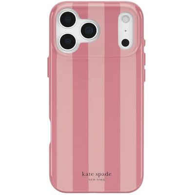 Kate Spade New York Coque pour iPhone 17 Pro Max, compatible avec MagSafe, coque de téléphone design, rayures rose corail Kate Spade New York Coque pour iPhone 17 Pro Max, compatible avec MagSafe, coque de téléphone design, rayures rose corail