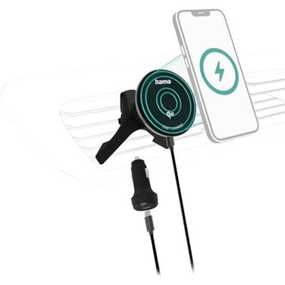 Hama 15 watt inductief laadstation (Qi2-gecertificeerd, magnetische draadloze oplader + telefoonhouder voor in de auto, compatibel met MagSafe en MagLine, snel draadloos opladen) zwart Hama 15 watt inductief laadstation (Qi2-gecertificeerd, magnetische draadloze oplader + telefoonhouder voor in de auto, compatibel met MagSafe en MagLine, snel draadloos opladen) zwart