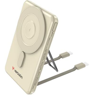 Verbatim Charge 'n' Go 2C Power Bank Magnetic Wireless Charging 5000mAh met 2 USB-C-kabels & Stand Gold Verbatim Charge 'n' Go 2C Power Bank Magnetic Wireless Charging 5000mAh met 2 USB-C-kabels & Stand Gold