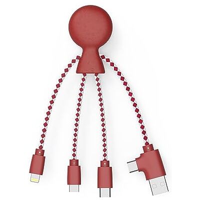 Xoopar Mr Bio 4-in-1 multikabel in de vorm van een rode octopus Universele USB-oplader van gerecycled kunststof USB-C-stekker, Lightning, micro-USB voor smartphone Xoopar Mr Bio 4-in-1 multikabel in de vorm van een rode octopus Universele USB-oplader van gerecycled kunststof USB-C-stekker, Lightning, micro-USB voor smartphone
