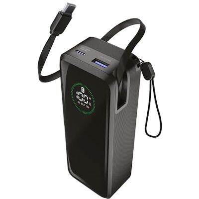 Cellular Line Roller Powerbank 20.000 mAh met uitgang tot 65 W, geïntegreerde intrekbare USB-C-kabel van 70 cm, USB-C en USB-A-poorten, LCD-display, laadt 3 apparaten, zwart Cellular Line Roller Powerbank 20.000 mAh met uitgang tot 65 W, geïntegreerde intrekbare USB-C-kabel van 70 cm, USB-C en USB-A-poorten, LCD-display, laadt 3 apparaten, zwart