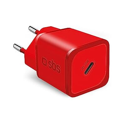 SBS Draagbare oplader voor Samsung, iPhone, Xiaomi, Oppo, 20 W Fast Gan Charger voor smartphones en tablets, Fast and Safe Power Delivery Charger met USB-C, rood SBS Draagbare oplader voor Samsung, iPhone, Xiaomi, Oppo, 20 W Fast Gan Charger voor smartphones en tablets, Fast and Safe Power Delivery Charger met USB-C, rood