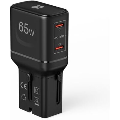 Celly Universele reisadapter 65 W met dubbele USB-poort Celly Universele reisadapter 65 W met dubbele USB-poort