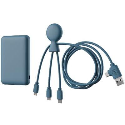 Xoopar Externe accu, 5000 mAh, gerecycled kunststof, 4-in-1 multiUSB-kabel: USB C, USB, verlichting en micro-USB en snellaadpowerbank voor smartphone, Mr Bio Pack lang, blauw Xoopar Externe accu, 5000 mAh, gerecycled kunststof, 4-in-1 multiUSB-kabel: USB C, USB, verlichting en micro-USB en snellaadpowerbank voor smartphone, Mr Bio Pack lang, blauw