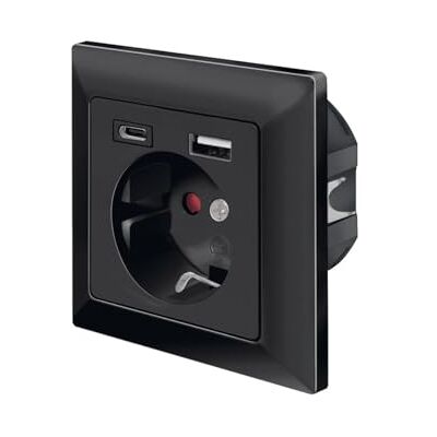 Logilink PA0262B, inbouwstopcontact met 1x geaard stopcontact (CEE 7/3), USB-A en USB-C, kleur: zwart Logilink PA0262B, inbouwstopcontact met 1x geaard stopcontact (CEE 7/3), USB-A en USB-C, kleur: zwart