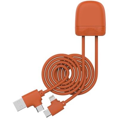 Xoopar Ice-C gerecyclede kunststof USB-multiconnector kabel met dubbele USB-C- en USB-ingang, Lightning voor universele smartphone (oranje) Xoopar Ice-C gerecyclede kunststof USB-multiconnector kabel met dubbele USB-C- en USB-ingang, Lightning voor universele smartphone (oranje)
