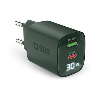 SBS 30 W multipoort-oplader met LCD, 1 USB-C en 1 USB-A-poort, EU-stekker, Power Delivery, ideaal voor Android-smartphones, iPhone, tablets, MacBook SBS 30 W multipoort-oplader met LCD, 1 USB-C en 1 USB-A-poort, EU-stekker, Power Delivery, ideaal voor Android-smartphones, iPhone, tablets, MacBook