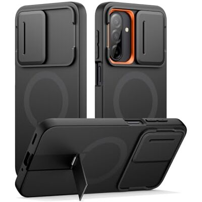 SURITCH Magnetische beschermhoes compatibel met Samsung Galaxy A17/A26, metalen standaard en camerabescherming, schokbestendig en krasbestendig, zwart SURITCH Magnetische beschermhoes compatibel met Samsung Galaxy A17/A26, metalen standaard en camerabescherming, schokbestendig en krasbestendig, zwart