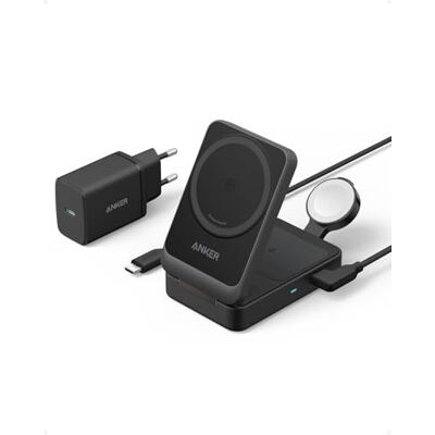 Anker MagGo Magsafe iPhone 3-in-1 inductie-oplader, 15 W, draadloos oplaadstation, Qi2-certificering, compatibel met MagSafe, voor iPhone 17/16/15/14 AirPods Watch (USB-C-oplader 40 W inbegrepen) Anker MagGo Magsafe iPhone 3-in-1 inductie-oplader, 15 W, draadloos oplaadstation, Qi2-certificering, compatibel met MagSafe, voor iPhone 17/16/15/14 AirPods Watch (USB-C-oplader 40 W inbegrepen)