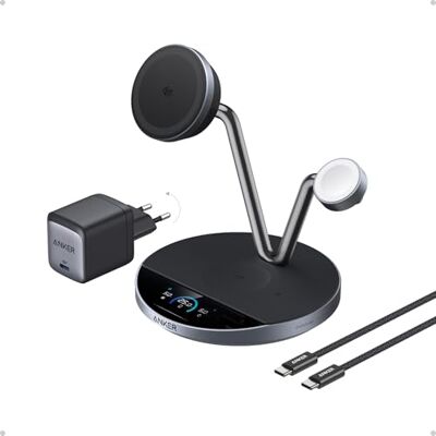 Anker Prime MagSafe-oplaadstation, compatibel met 3-in-1, Qi2-certificering, 25 W, ondersteuning, intelligent display, TEC-actieve koeling, voor iPhone 17, Apple Watch, AirPods en meer Anker Prime MagSafe-oplaadstation, compatibel met 3-in-1, Qi2-certificering, 25 W, ondersteuning, intelligent display, TEC-actieve koeling, voor iPhone 17, Apple Watch, AirPods en meer
