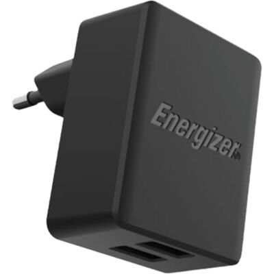 Energizer Dubbele USB-A wandlader 12W/2.4A zonder kabel EU-stekker 2 USB-poorten Compact design Zwart Energizer Dubbele USB-A wandlader 12W/2.4A zonder kabel EU-stekker 2 USB-poorten Compact design Zwart