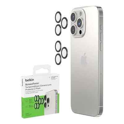Belkin Screenforce TemperedGlass Lensbescherming voor Apple iPhone 15 Pro en iPhone 15 Pro Max, compatibel met hoesjes en beschermhoesjes, accessoires voor Apple iPhone (2 stuks) Belkin Screenforce TemperedGlass Lensbescherming voor Apple iPhone 15 Pro en iPhone 15 Pro Max, compatibel met hoesjes en beschermhoesjes, accessoires voor Apple iPhone (2 stuks)