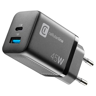 Cellular Line USB-C-oplader 45W + USB-A 18W Super Fast Charging 2.0, zwart voor Samsung Cellular Line USB-C-oplader 45W + USB-A 18W Super Fast Charging 2.0, zwart voor Samsung