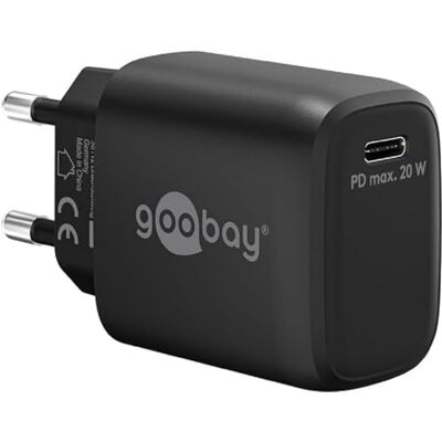 goobay 65405 USB-C PD (Power Delivery) snellader 20 W met GaN-technologie, lader/voeding/oplader voor USB type C/iPhone/iPad/Samsung Galaxy apparaten, zwart goobay 65405 USB-C PD (Power Delivery) snellader 20 W met GaN-technologie, lader/voeding/oplader voor USB type C/iPhone/iPad/Samsung Galaxy apparaten, zwart