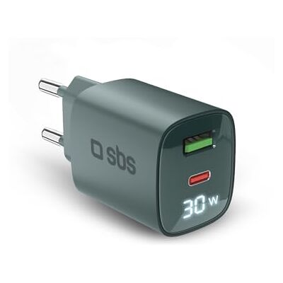 SBS 30 W multipoort-oplader met LCD, 1 USB-C en 1 USB-A-poort, EU-stekker, Power Delivery, ideaal voor Android-smartphones, iPhone, tablets, MacBook SBS 30 W multipoort-oplader met LCD, 1 USB-C en 1 USB-A-poort, EU-stekker, Power Delivery, ideaal voor Android-smartphones, iPhone, tablets, MacBook