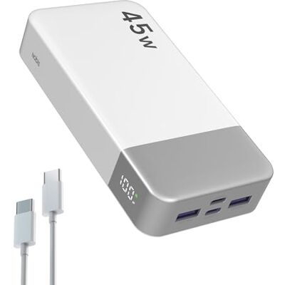 NOBIS Power Bank, 20.000 mAh, draagbare oplader, 45 W USB C in & Out snel opladen, externe batterij 4 poorten met digitaal led-display, compatibel met MacBook, Phone 15 14 13 Pro S23 (wit) NOBIS Power Bank, 20.000 mAh, draagbare oplader, 45 W USB C in & Out snel opladen, externe batterij 4 poorten met digitaal led-display, compatibel met MacBook, Phone 15 14 13 Pro S23 (wit)