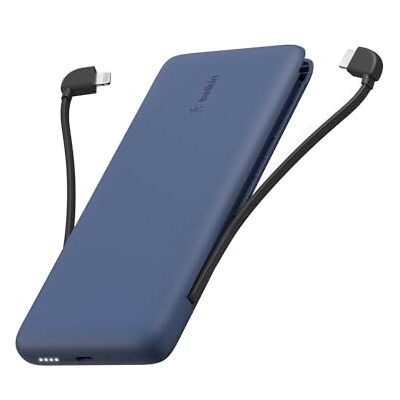 Belkin BOOSTCHARGE Plus 10K powerbank (10.000 mAh met geïntegreerde Lightning- en USB-C MFI-kabels, USB-C-oplaadaansluiting, blauw) Belkin BOOSTCHARGE Plus 10K powerbank (10.000 mAh met geïntegreerde Lightning- en USB-C MFI-kabels, USB-C-oplaadaansluiting, blauw)